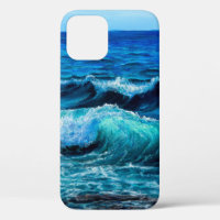 Oil painting showing waves in ocean or sea on canv