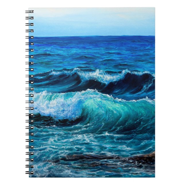 Oil painting showing waves in ocean or sea on canv notebook (Front)