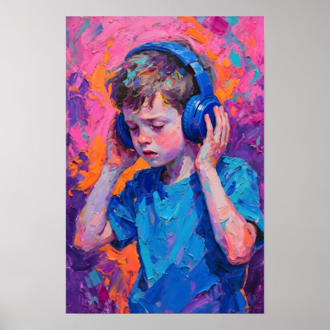 Oil painting style autistic child boy wearing blue poster (Front)