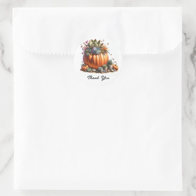 Oil Painting Style Pumpkin Succulent Planter  Classic Round Sticker (Bag)