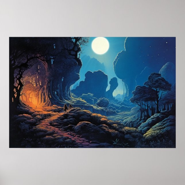 Oil painting surreal winding path in moonlight poster (Front)