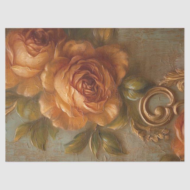 Oil painting terracotta copper roses gold ornament tissue paper (Front)