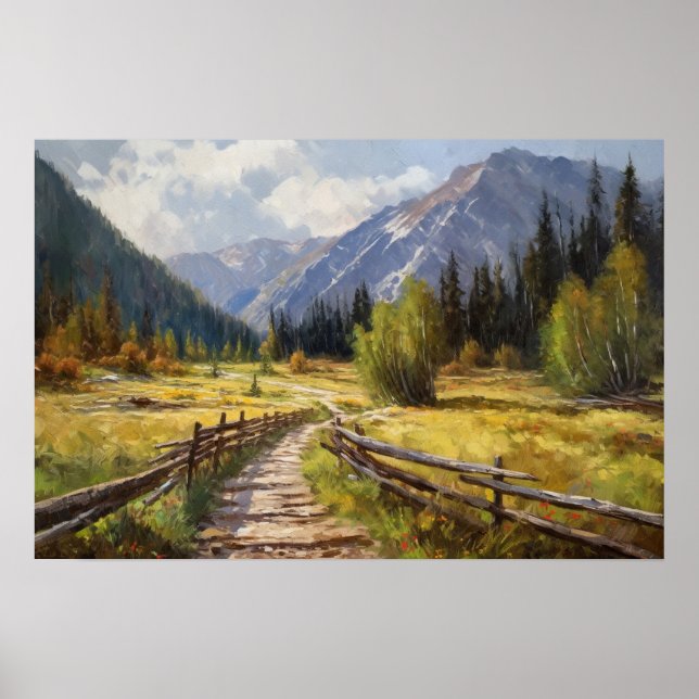 Oil painting winding path forest meadow out west poster (Front)