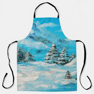  oil painting, winter mountain landscape with spru apron