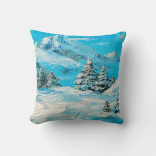  oil painting, winter mountain landscape with spru cushion