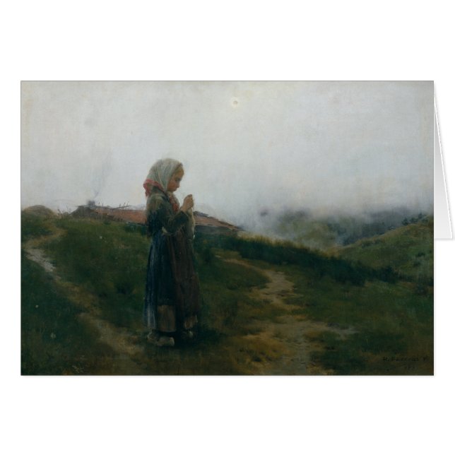 Oil Painting Young Girl Knitting Scenic Landscape (Front Horizontal)