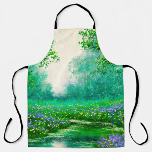 Oil paintings landscape, spring, tree in the fores apron