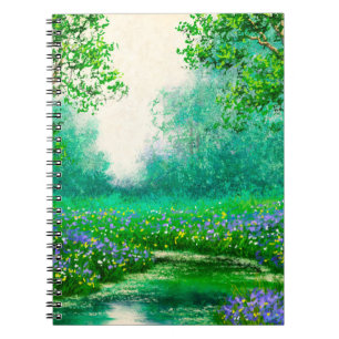 Oil paintings landscape, spring, tree in the fores notebook