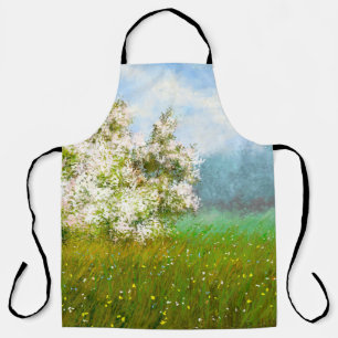 Oil paintings rural landscape, flowers in the fiel apron