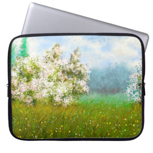 Oil paintings rural landscape, flowers in the fiel laptop sleeve