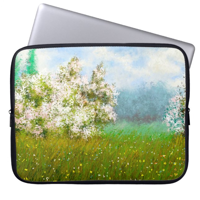 Oil paintings rural landscape, flowers in the fiel laptop sleeve (Front)