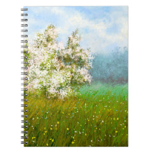 Oil paintings rural landscape, flowers in the fiel notebook