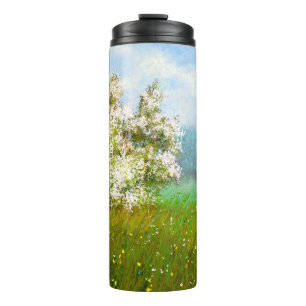 Oil paintings rural landscape, flowers in the fiel thermal tumbler