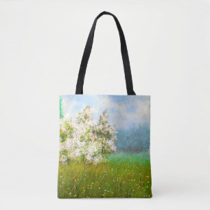 Oil paintings rural landscape, flowers in the fiel tote bag