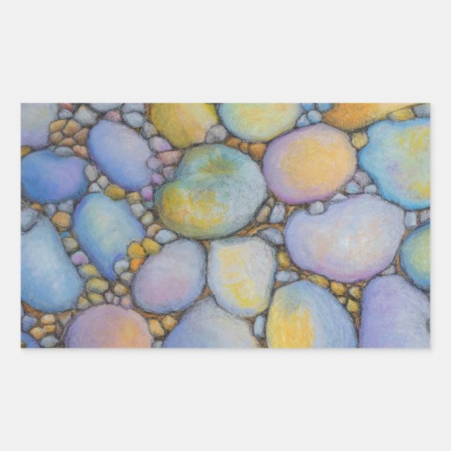 Oil Pastel River Rock and Pebbles Rectangular Sticker (Front)