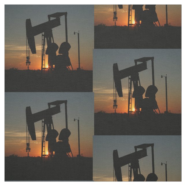 Oil Pump Jack At Sunset Fabric (Swatch)