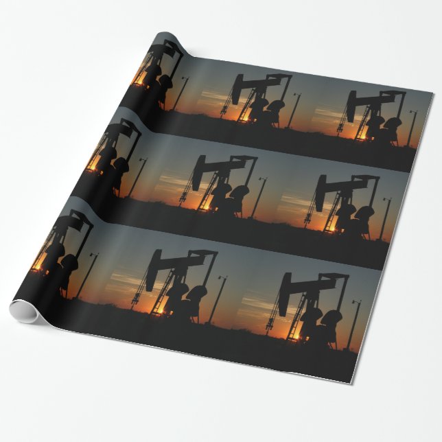 Oil Pump Jack At Sunset Gift Wrap (Unrolled)