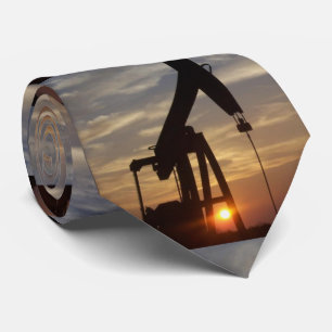 Oil Pump Jack At Sunset Necktie