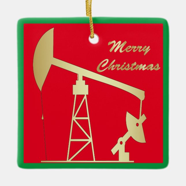 Oil Pump Jack Christmas Ceramic Ornament (Front)