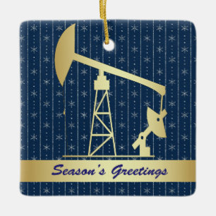 Oil Pump Jack Christmas Ceramic Ornament
