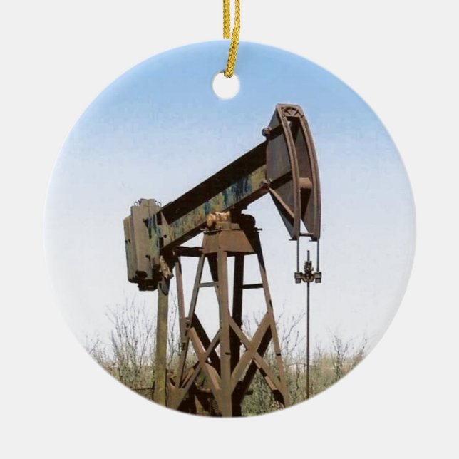 Oil Pumping Rig Ceramic Ornament (Front)