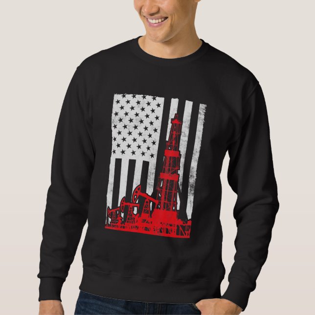 Oil Rig Flag Patriotic Oilfield Worker July 4th Ro Sweatshirt (Front)