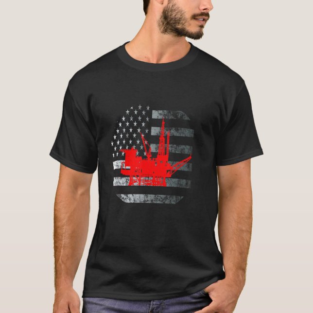 Oil Rig Patriotic Us Flag Oilfield Man Worker Oil  T-Shirt (Front)