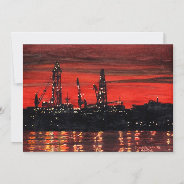 Oil Rigs at Night Invitation (Front)