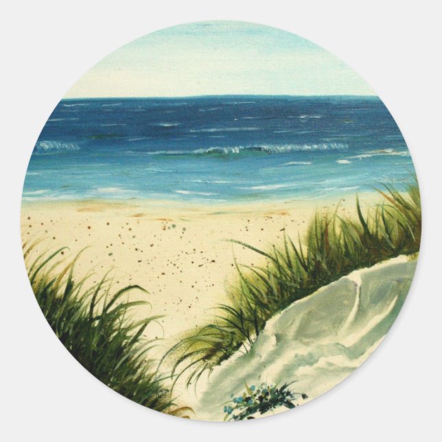 oil sand dunes beach art  painting classic round sticker (Front)