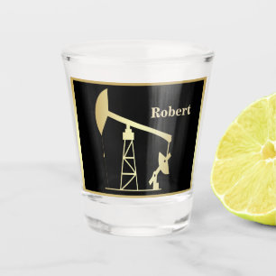 Oil Well Pump Jack Black and Gold Personalised Shot Glass