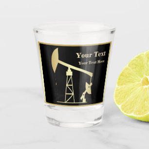 Oil Well Pump Jack Black and Gold Personalised Shot Glass