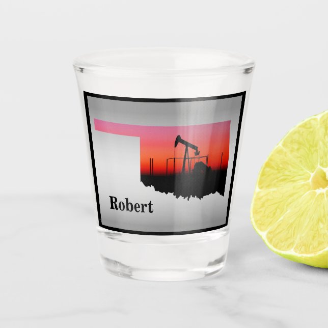 Oil Well Pump Jack Oklahoma Shape Personalised Shot Glass (Front)