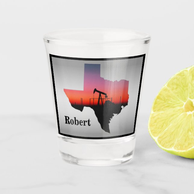 Oil Well Pump Jack Texas Shape Personalised Shot Glass (Front)