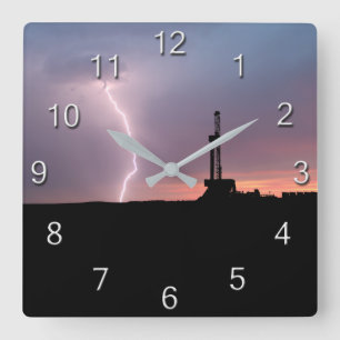 Oilfield Lightning Purple Sunrise Square Wall Clock