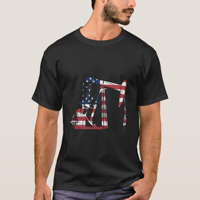 Oilfield Rig Usa American Flag Oil Field Refinery  T-Shirt (Front)