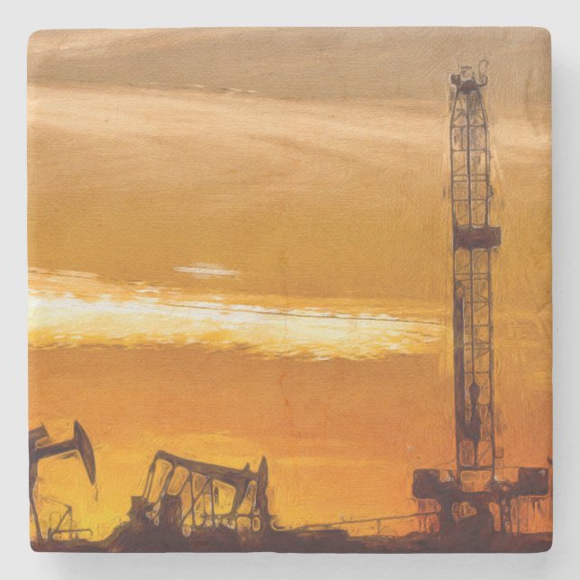 Oilfield Sunset Stone Coaster (Front)