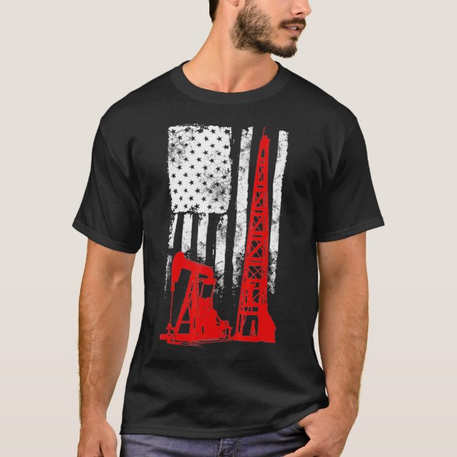 Oilfield   US Flag Oil Rig T-Shirt (Front)