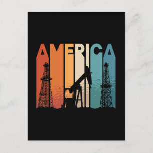 Oilfield Worker America Retro Oil Rig Worker Holiday Postcard