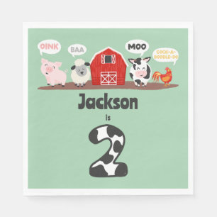 Oink Baa Moo 2nd Birthday Farm Animal Kids Napkin