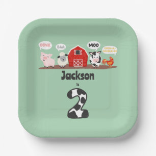 Oink Baa Moo 2nd Birthday Farm Animal Kids Paper Plate