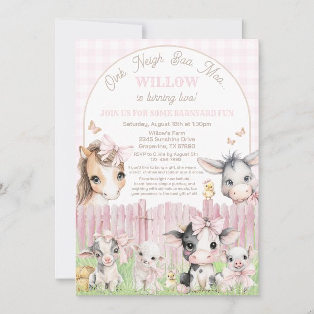 Oink Baa Moo Birthday Invitation (Front)