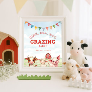 Oink Baa Moo Cute Farm Animals Food Table Sign