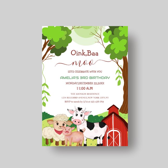 oink baa moo cute unique kid's birthday Invitation (Creator Uploaded)