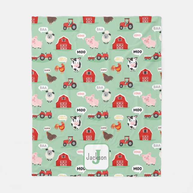 Oink Baa Moo Farm Animal Cute Kids Fleece Blanket (Front)