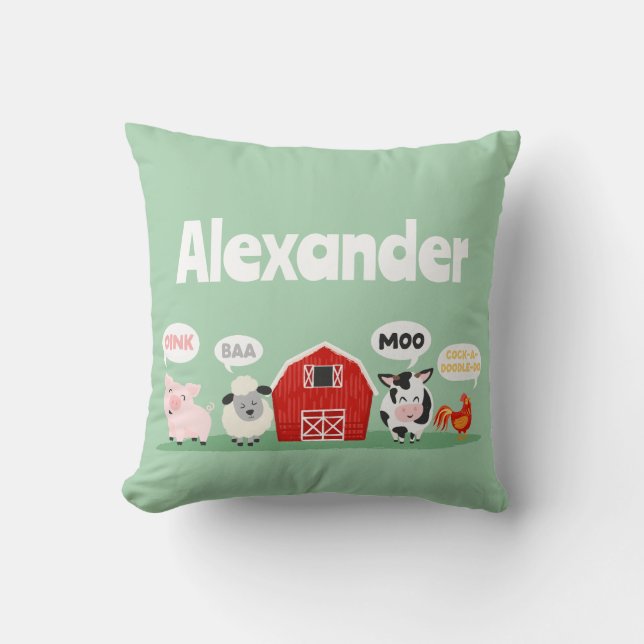 Oink Baa Moo Farm Animal Cute Personalised Cushion (Front)