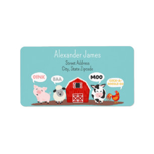 Oink Baa Moo Farm Animal Cute Personalised Label