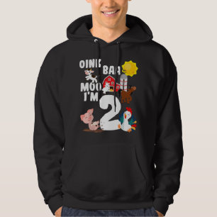 Oink Baa Moo I'm 2 Farm Animals Theme Birthday 2 Y Hoodie