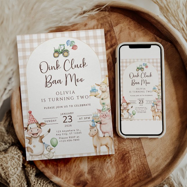 Oink Baa Moo Turning Two Birthday Invitation (Creator Uploaded)