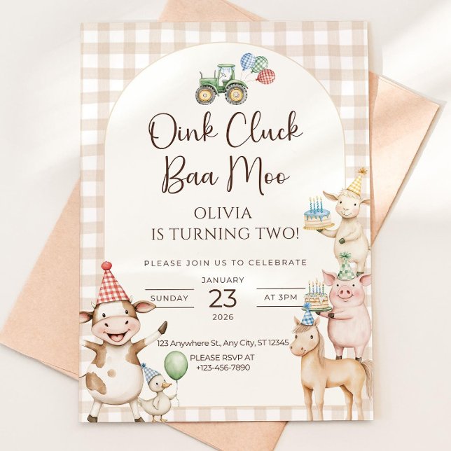 Oink Baa Moo Turning Two Birthday Invitation Edita (Creator Uploaded)