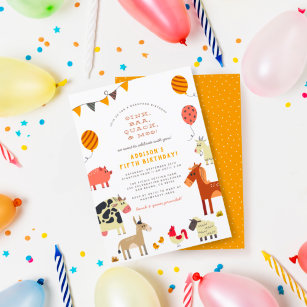Oink Baa Quack Moo Cute Farm Animals Birthday Invitation